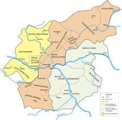 The map of the political division of Masovia between 1313 and 1345, including the Duchy of Warsaw.