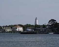 Ocracoke Lighthouse and Silver Lake from Ocracoke National Park Museum