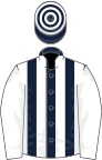 Dark blue and white stripes, white sleeves, hooped cap