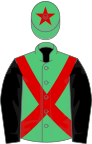EMERALD GREEN, red cross sashes, black sleeves, emerald green cap, red star