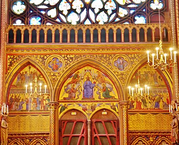 Interior of the west facade; Christ with Angels, Sts. Isaiah and Jeremiah in the quadrilobes (painting by Steinheil, 1856)