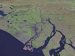 Cliché satellite des principales embouchures du Rhin.