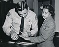 Image 20Rosa Parks being fingerprinted by Deputy Sheriff D.H. Lackey after her arrest for boycotting public transportation (from Montgomery bus boycott)