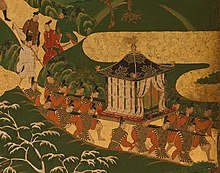 紫式部在《源氏物語》中描述了宮廷生活，就如此名為〈皇室遊覽〉的畫作所繪，土佐光吉（日语：土佐光吉）於16世紀末繪