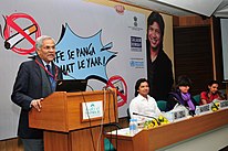 The Addl. Secretary, Ministry of Health and Family Welfare, Shri Keshav Desiraju addressing at the launch of the media campaign of National Tobacco Control Programme, in New Delhi on February 02, 2012. The WHO Representative, Dr. Nata Menabde and other dignitaries are also seen.