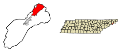 Location of Unicoi in Unicoi County, Tennessee.