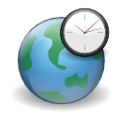 Vista globe with clock icon.