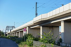 Elevated railway viaduct in the port area