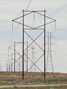 Double K-frames are often used on 345 kV transmission lines that use 345 kV K-frame structures and is distinguishable as it has a second K on its crossarm.