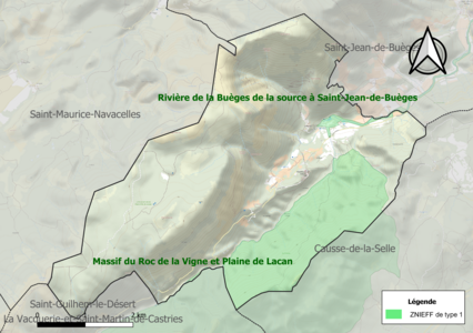 Carte des ZNIEFF de type 1 sur la commune.