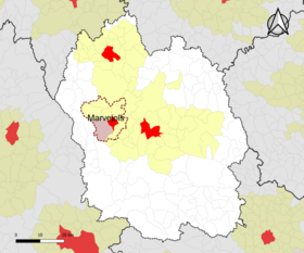 Localisation de l'aire d'attraction de Marvejols dans le département de la Lozère.