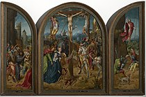 Triptych of the crucifixion by Adriaen van Overbeke. Early 16th century