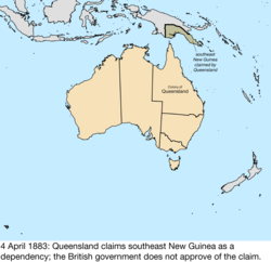 Map of British claims to Australia; for details, refer to adjacent text