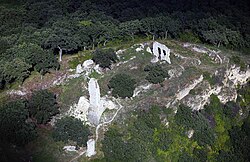 Aerial view of the ruins of Csővár castle near Csővár