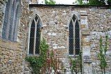 Late 13th century Y tracery in lancet windows of chancel of St Helen's church, Barnoldby le Beck, Lincolnshire, England