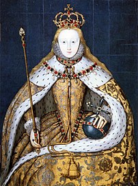 Portrait d'Élisabeth Ire d'Angleterre dans sa robe de couronnement. (définition réelle 2 863 × 3 845)