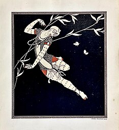 Ballets Russes influences – Drawing of the dancer Vaslav Nijinsky, by Paris fashion artist Georges Barbier (1913)