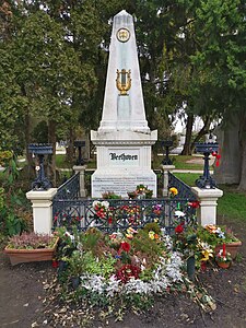 Grave of Ludwig van Beethoven (1770–1827) in the central cemetery of Vienna, Austria