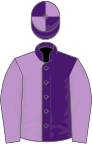 Purple and mauve (halved), mauve sleeves, quartered cap