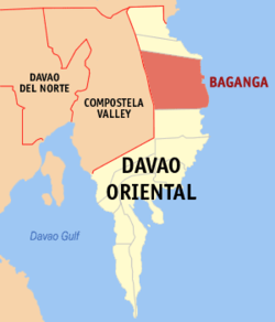 Map of Davao Oriental with Baganga highlighted