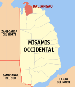 Map of Misamis Occidental with Baliangao highlighted