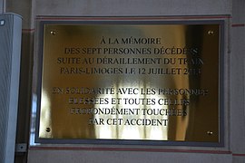 Plaque en gare de Limoges.