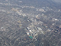 Aerial view of Tenleytown, Nebraska Avenue Complex, and American University in 2019