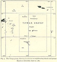 Vue d'une carte indiquant les principales îles des Tonga.