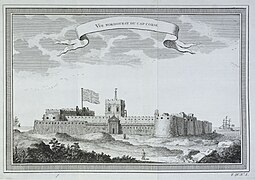 Vue du fort de Cape Coast, gravure éditée en 1747.
