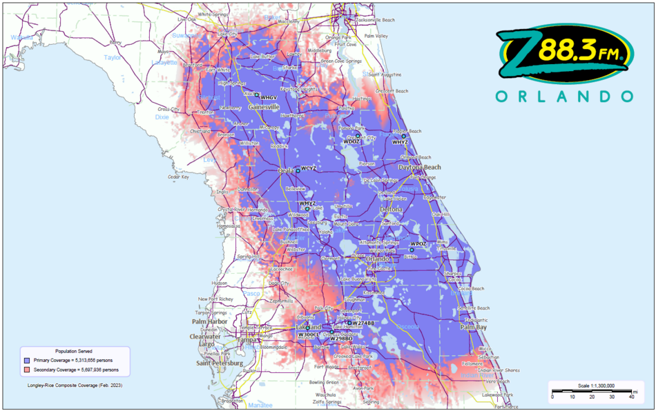 Z88.3® FM, WPOZ Coverage Map