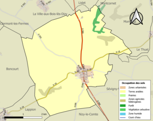 Carte en couleurs présentant l'occupation des sols.