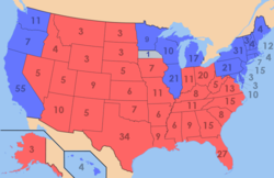 Presidential electoral votes by state. Red is Republican; blue is Democratic.