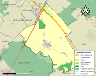 Carte en couleurs présentant l'occupation des sols.