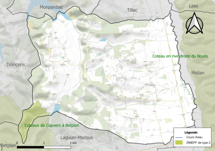 Carte des ZNIEFF de type 2 sur la commune.