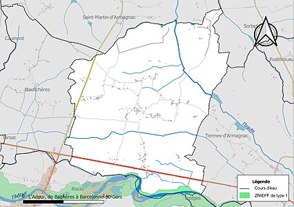 Carte de la ZNIEFF de type 1 sur la commune.