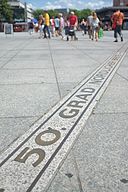 Line showing 50° north latitude on the Gutenbergplatz
