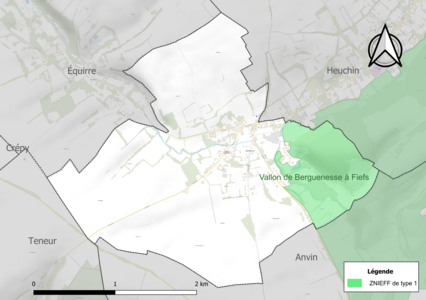 Carte de la ZNIEFF de type 1 sur la commune.