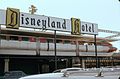 The original red Mark I ALWEG Monorail train, with one car added, then designated Mark II. Both trains were specially created for Disneyland. The other train was blue but otherwise identical. Seen at the Disneyland Hotel station in August 1963.