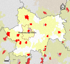 Localisation de l'aire d'attraction de Montceau-les-Mines dans le département de Saône-et-Loire.