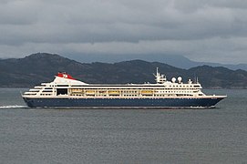 Braemar in 2019 with the new livery of Fred. Olsen Cruise Line, the penultimate livery for the ship before becoming Odyssey