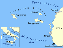 A map showing the locations of the Aegates Islands