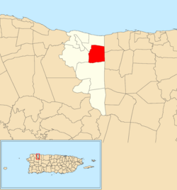 Location of Cocos within the municipality of Quebradillas shown in red