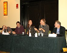 Karl Schroeder (second from left) on a panel at ConFusion 2008