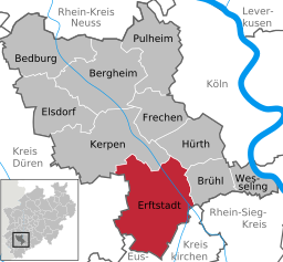 Läget för staden Erftstadt i Rhein-Erft-Kreis