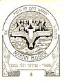 Image 58A Bookplate done for Martin Buber; The plate is adorned with the walls of Jerusalem in the shape of a Shield of David, viewed from above (from Culture of Israel)