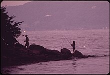 A Man Fishing in Croton Point Park on the Hudson River