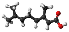 Ball-and-stick model of the geranic acid molecule