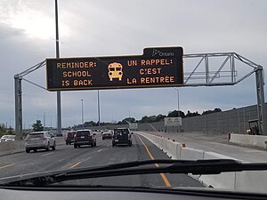 A full matrix sign on Highway 401 in Ontario, Canada.