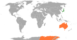 JapanとAustraliaの位置を示した地図