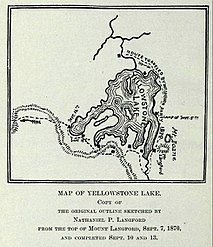 Original Map of Yellowstone Lake sketched from Colter Peak[4]